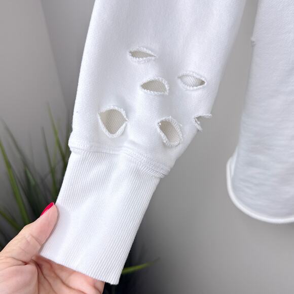 Lily & Lottie Distressed Crew Sweatshirt XS White French Terry Oversized - Picture 7 of 12